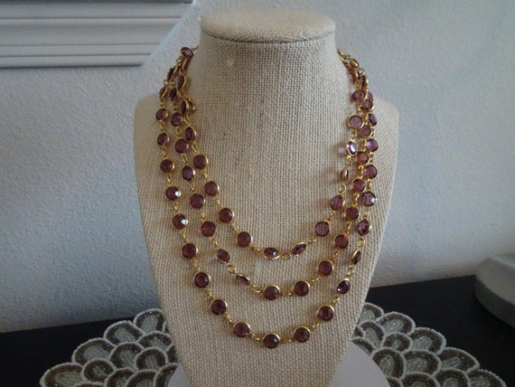 Vintage 55" Looong Signed Swarovski Purple Crysta… - image 1