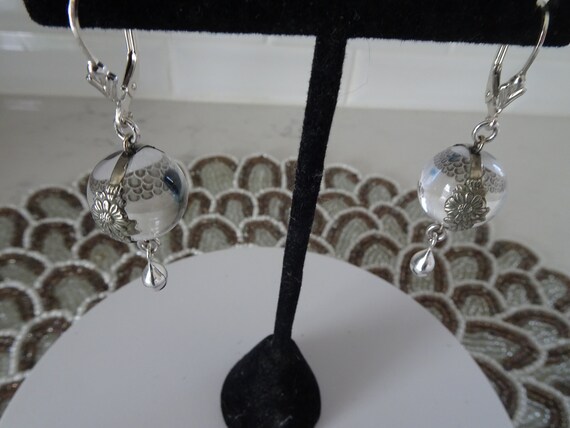 Vintage Sterling Silver Pools of Light Floral Ear… - image 2