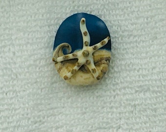 Blue Oval Starfish Bead