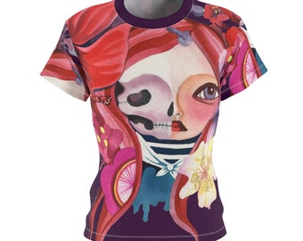 Women's AOP Cut & Sew Tee Day of the Dead flowers street art kosharek illustration unique t-shirt