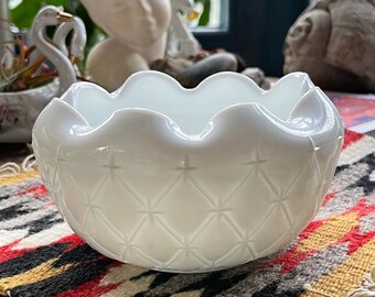 Beautiful milkglass bowl, centerpiece, vintage milkglass, white glass, display bowl, serving dish, intricate design, RARE