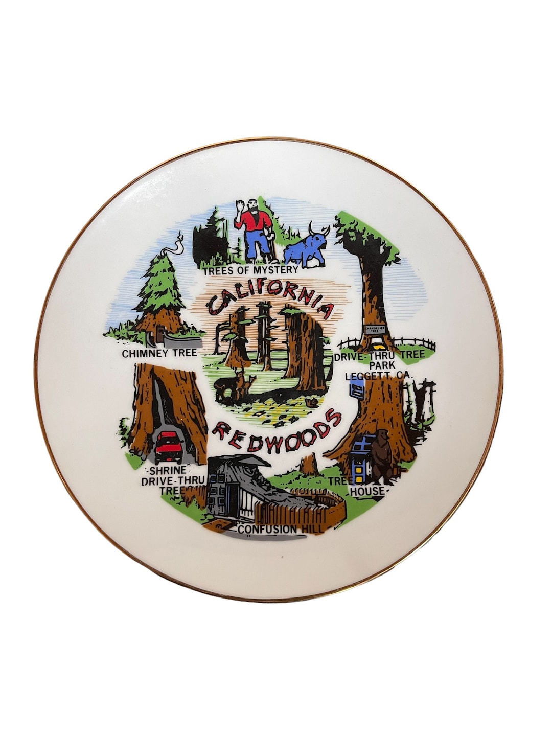 Souvenir Plate, California Redwoods, Tacky Souvenir, Places to Visit