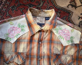 Vintage 70'S H Bar C Cowboy Shirt, Embroidered Western Shirt