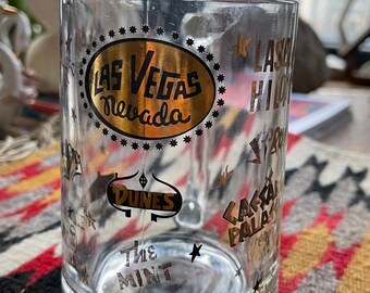 Vintage Las Vegas coffee mug, gold, classic Vegas hotel, las vegas, nevada, kitschy kitchen, souvenir mug, glass mug, rare vegas