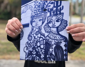 Photo of my latest mural, 8x10 PRINT, kosharek art, hand signed by artist, colorized purple, ready to ship gift, plant mom gift, street art