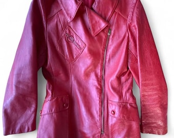 1970s leather red coat / vintage punk / disco era / mod / women’s size small-medium