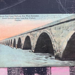 Carte postale vintage, chemin de fer de la côte est de la Floride, Key West, clés de Floride, longue clé