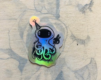 Prismatic Octopus Vinyl Sticker, Kawaii Art, Gift for Teen (1.25” Tall)
