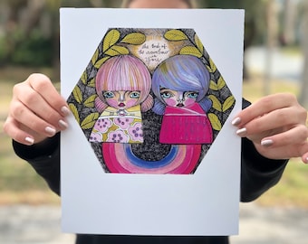 The End of the Rainbow is You, 8x10 print, kosharek art, rainbow twins, best friend gift, girl love, feminist whimsy, hand signed by artist,
