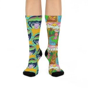 Alaska Wildlife Cushioned Crew Socks, Northern Lights National Park Geek Moose Bear Wilderness, Nature Lover Gift, Outdoor Enthusiast