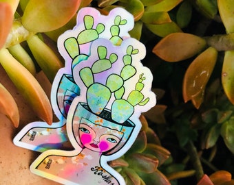 Succulent Holographic Vinyl Sticker, Kosharek Art (3 inch)