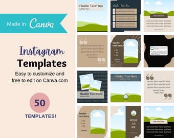 50 Instagram Post Templates for Canva, Social Media Post Template, Editable Graphics