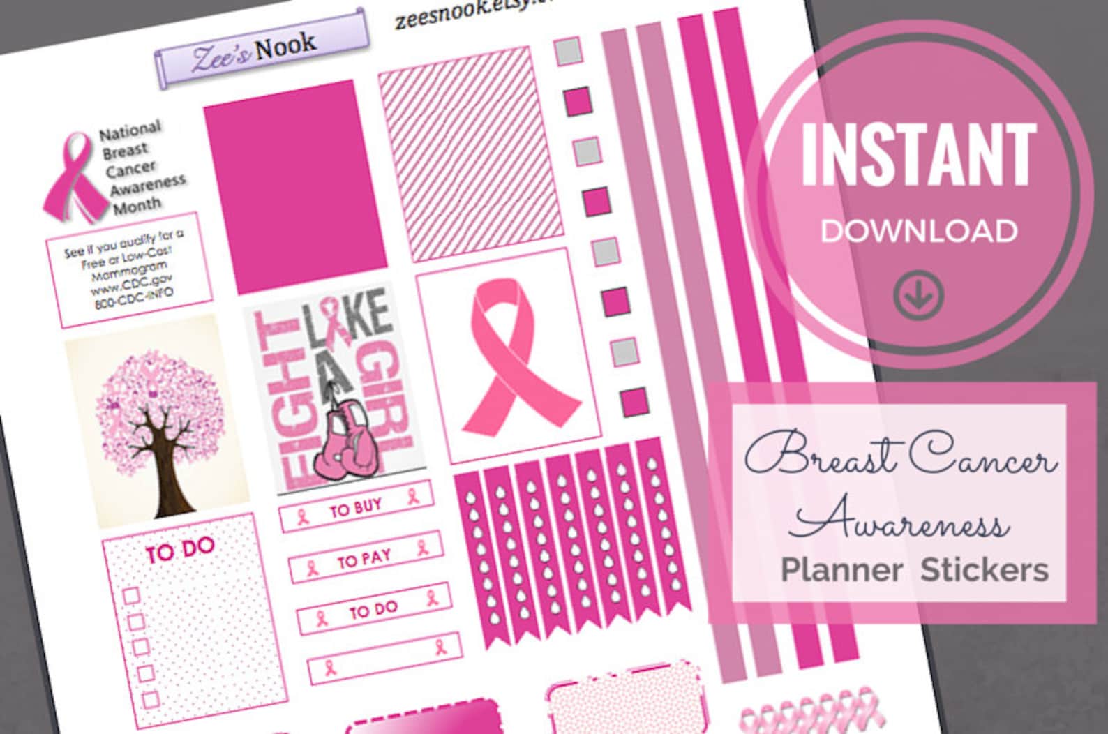 Breast Cancer Awareness Planner Stickers Printable Etsy