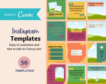 50 Instagram Post Templates for Canva, Social Media Post Template, Editable Graphics