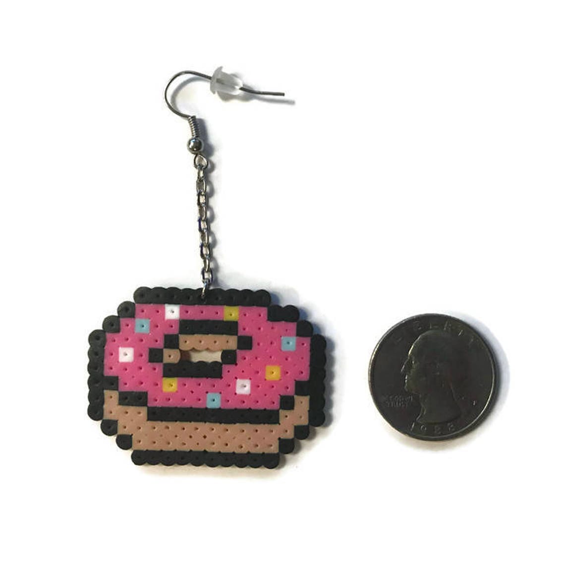 Doughnut on a Chain Earrings Mini Perler Beads, Mini Hama Beads, Fuse