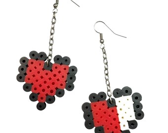 Zelda Heart Dangle Earrings - Perler Beads, Hama Beads, Fuse Beads, Pixel Earrings, Emoji Earrings, Geek Earrings, Kewlery, Valentine's Gift