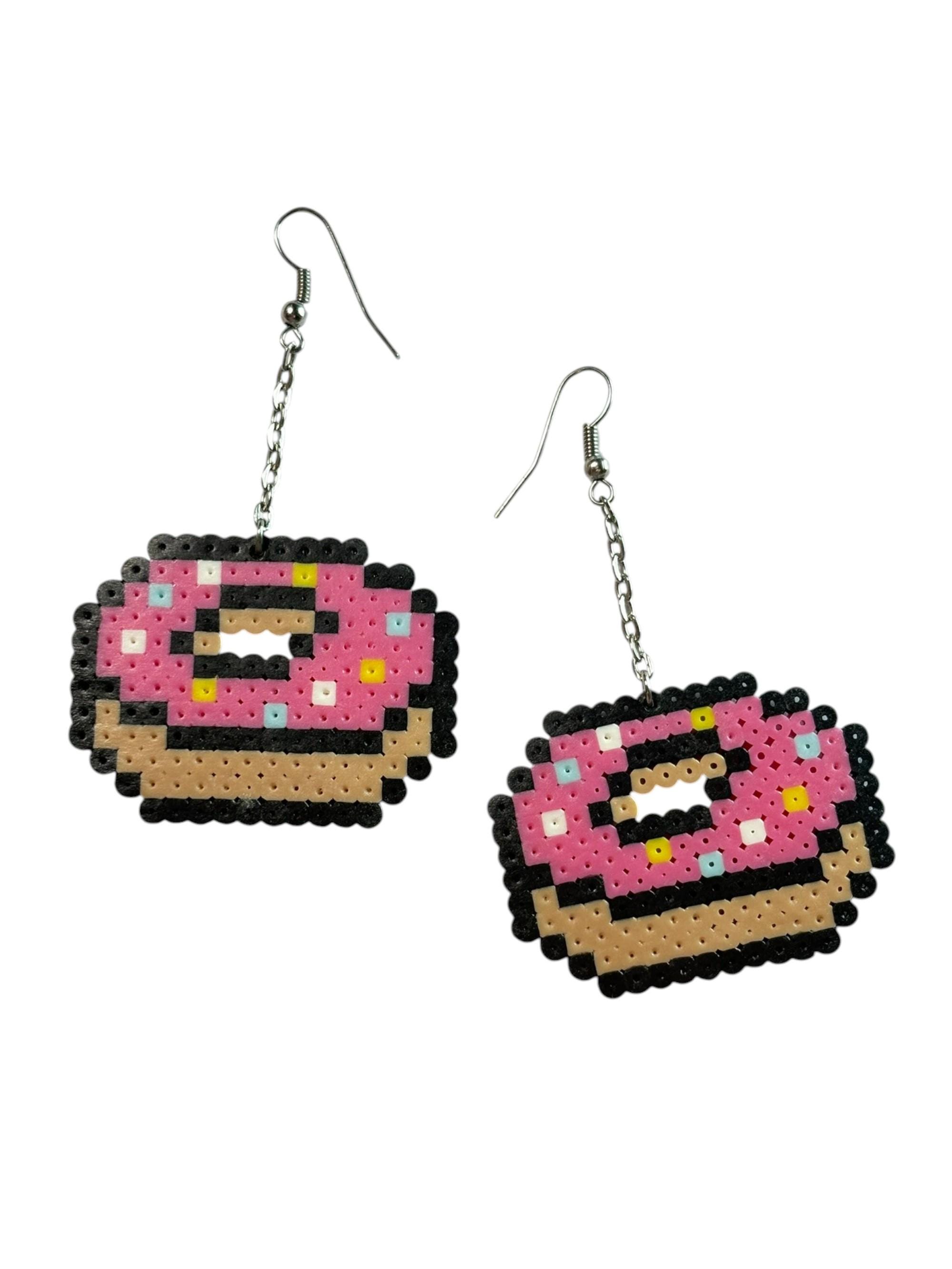 Mini Doughnut Dangle Earrings Mini Perler Beads, Mini Hama Beads