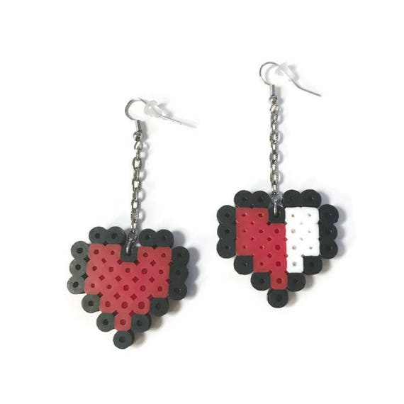 Zelda Heart Dangle Earrings Perler Beads Hama Beads Fuse Beads