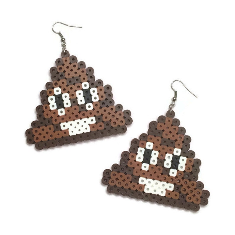 Poop Emoji Earrings Perler Beads, Hama Beads, Fuse Beads, Pixel