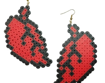 Pendientes grandes de hoja de Super Mario - Perler Beads, Hama Beads, Fuse Beads, Pendientes de píxeles, Pendientes de Nintendo, Pendientes geek, Kewlery, Regalo geek