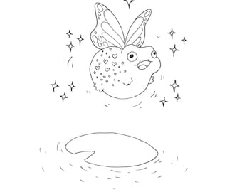 Faery Frog 2 - Dibujo original de tinta - 14 x 16,8 cm