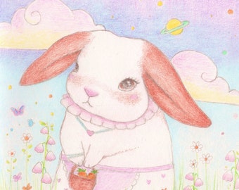 Cottagecore Sweetheart - Dibujo de Lápiz Original - 13 x 16 cm