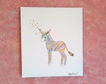 Special Edition Glitter Prints - Mythisches Zebra Einhorn - Verschiedene Farben Glitzer - 13 x 14 cm