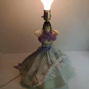 Vintage Mid-Century Lamp Lady Boudoir Lamp Plastic Woman with Flower Dress Tested Works