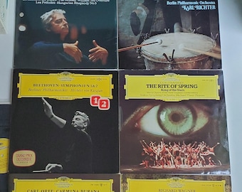 Lot de 5 disques vinyles importés par Deutsche Grammophon Records (5) : SCELLÉS Herbert von Karajan Liszt, Haydn, Orff, Beethoven, Wagner, Stravinsky