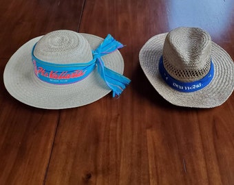 Vintage Vacation Straw Hats PICK 1: Vintage Puerto Vallarta Beach Club Hat Neon Pto. Vallarta or Vintage Sea World Straw Hat NEW OS w/tags