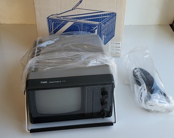 NEW 1984 TMK Portable Television Model 701 Portable TV Made in Korea w/ New headphones Open Box/New Old Stock Tested/Works Read Description