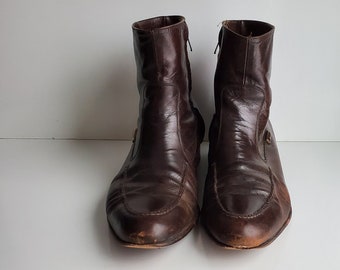 Vintage Royal Imperial Leather Side Zipper Dress Boots by Florsheim Dark Brown Men's Size 10 C (Narrow) Worn In/Distressed READ Description