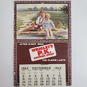 Calendario antico del 1924 di Wrigley's P.K. Chewing Sweet Gum Chicago Illinois Philip K Wrigley Chewing Gum