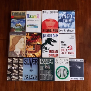 Hardcover 1st Editions PICK 1 Book: Jurassic Park 1st Edition, Stephen King, Margaret Atwood, Robert Ludlum The Bourne Identity, The Hours..