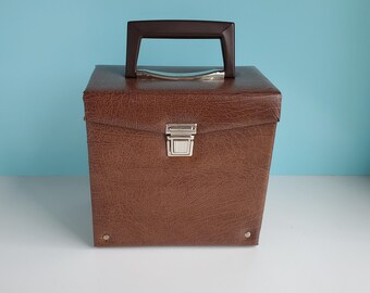 Vintage 45 RPM record carrying case Brown Faux Leather