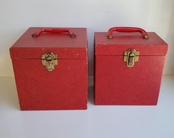 Lot of Red 45 RPM Record Carrying Case Lot of 2 by Amfile Platter-Pak No. 700 Version fits about 50/60 45's + No. 750 fits about 100