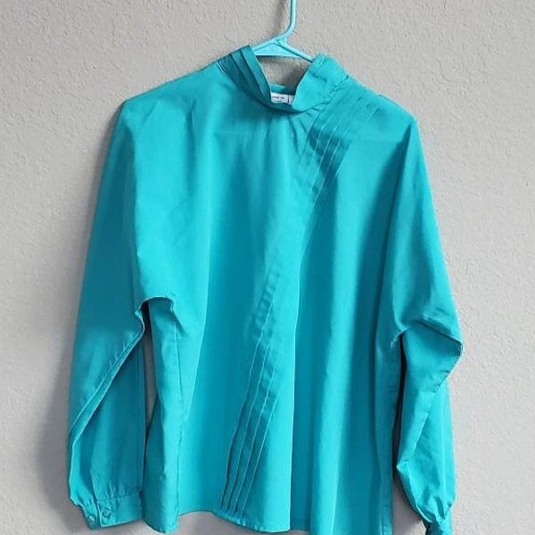 Vintage Teal Queen's Way to Fashion Women's Blouse Size 18 Side Button Collar Mod Fashion