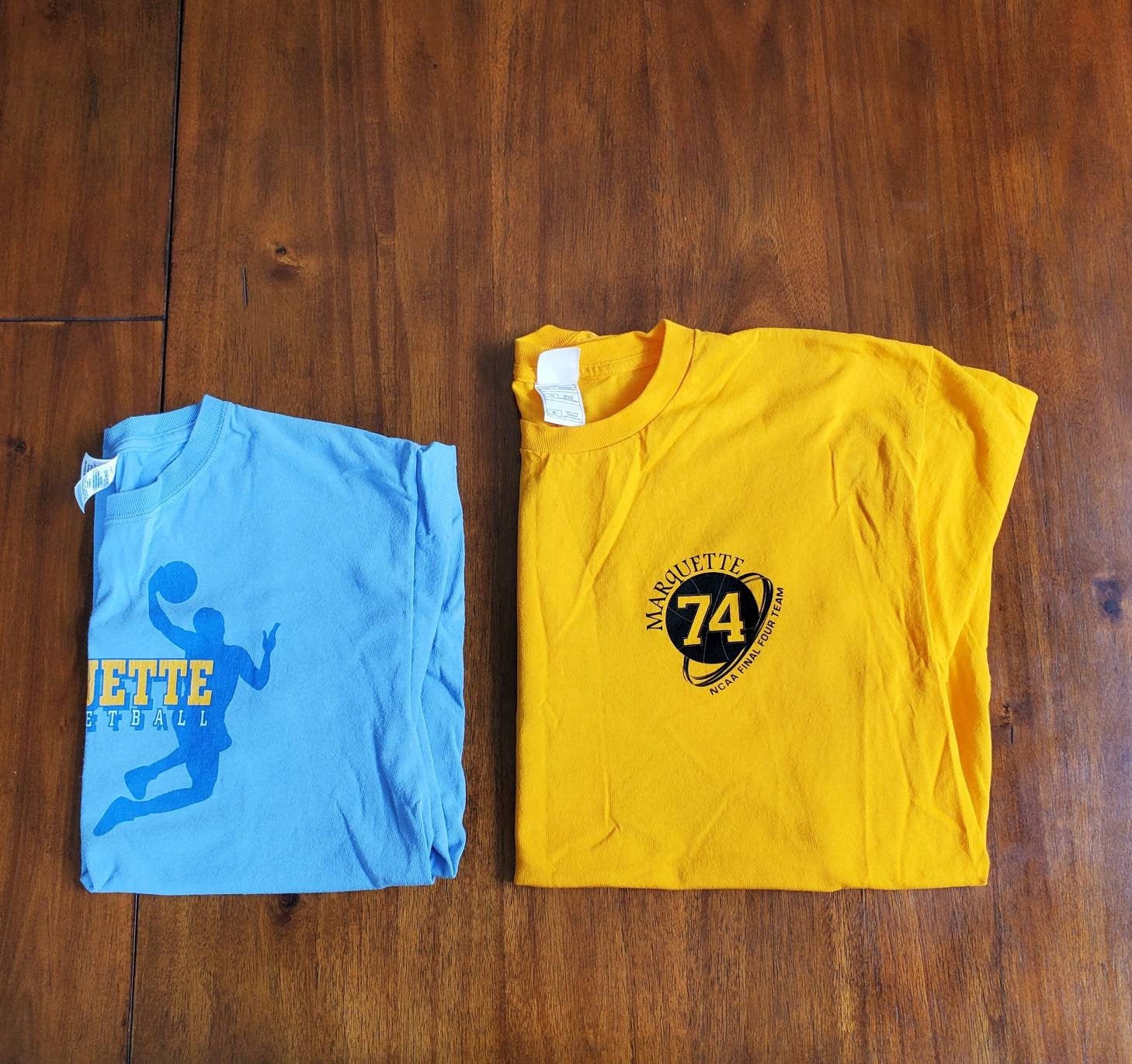 Marquette University T-Shirts PICK 1: Marquette Basketball T-Shirt Size Medium Blue or Marquette 1974 NCAA Final Four Team XL Yellow