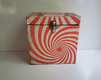 Vintage 1960s Psychedelic Red/Orange Swirl Platter Pak 45rpm Record Storage Carry Case Reddish/Orange SEE CONDITION Bottom worn