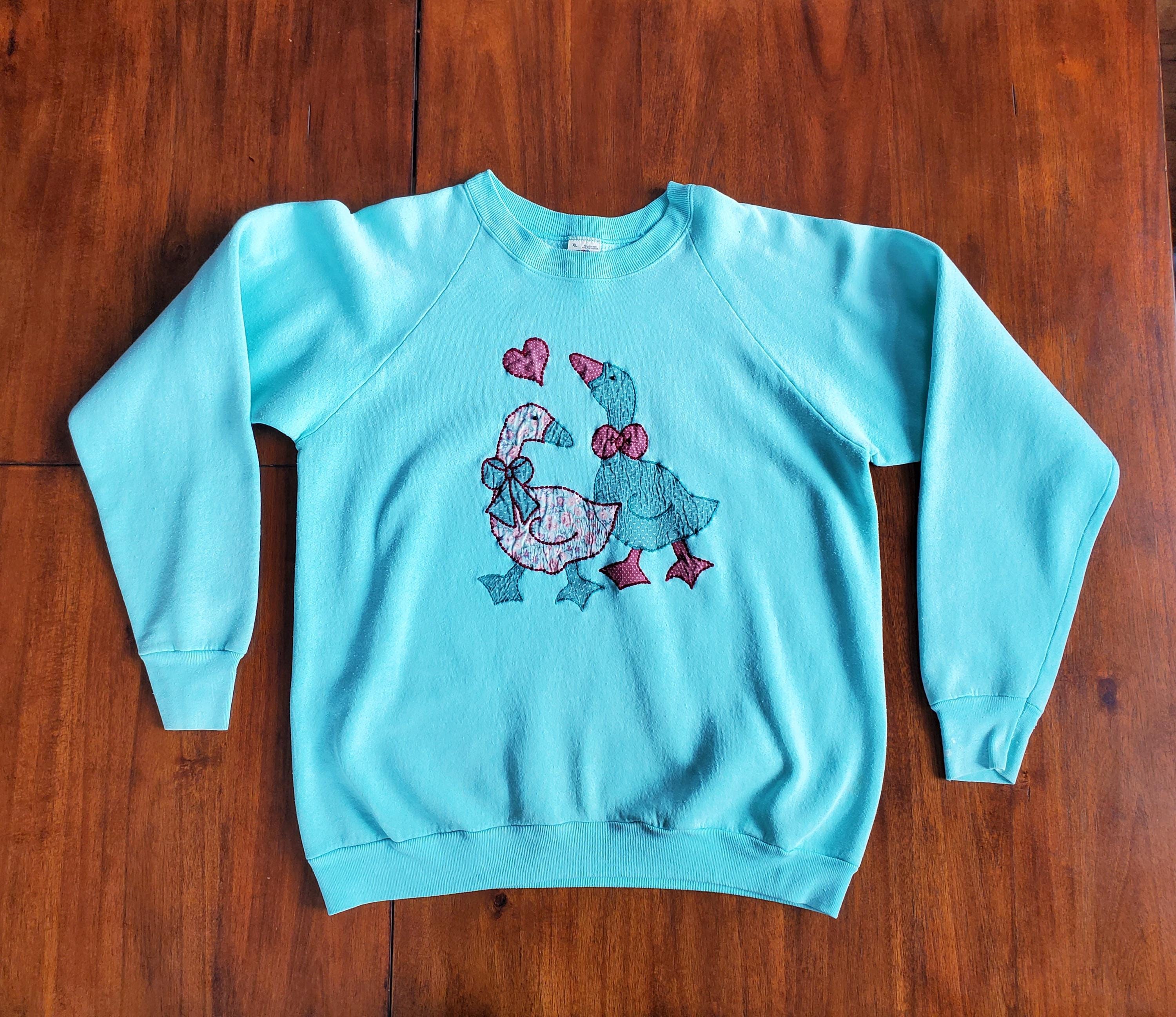 トップス 80's vintage duck comical sweat Vintage 1980s Funny Ducks 80s Animal Print Humor Duck
