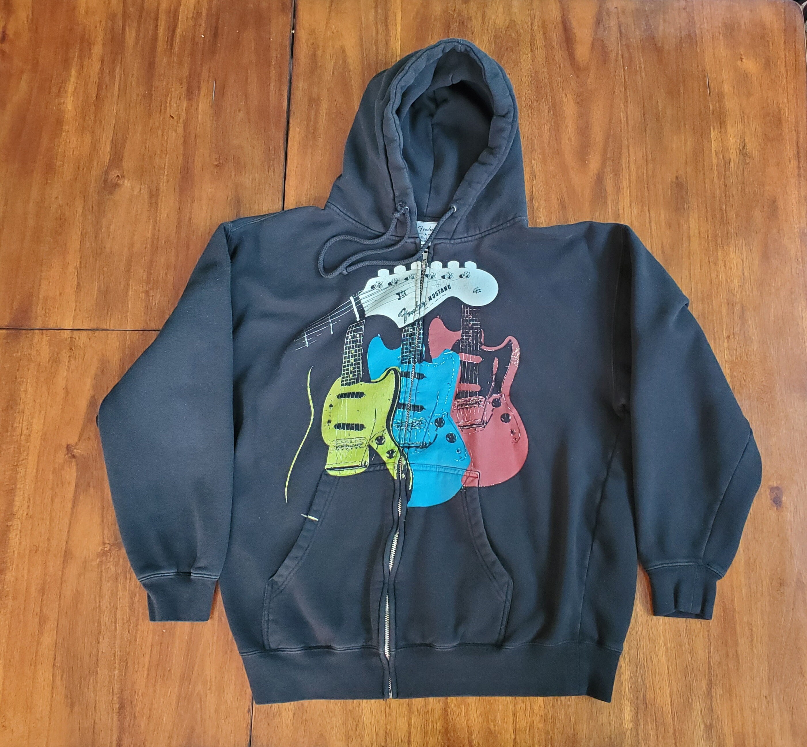 Fender Guitar Hoodie Adult Large Black Hooded Sweatshirt Fender Mustang Etsy
