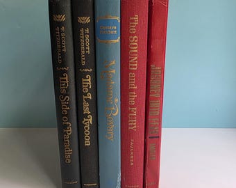Vintage Hardcover Book Lot (5): F. Scott Fitzgerald The Last Tycoon + This Side of Paradise,  The Sound and The Fury Faulkner, Madame Bovary