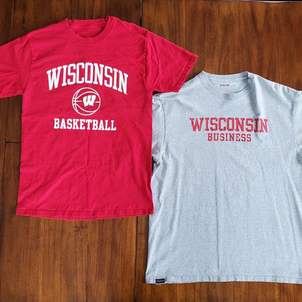 University of Wisconsin T-shirts PICK 1: Wisconsin Badgers Basketball T-shirt Adult Medium/Small Hanes or Wisconsin Business Large Jansport