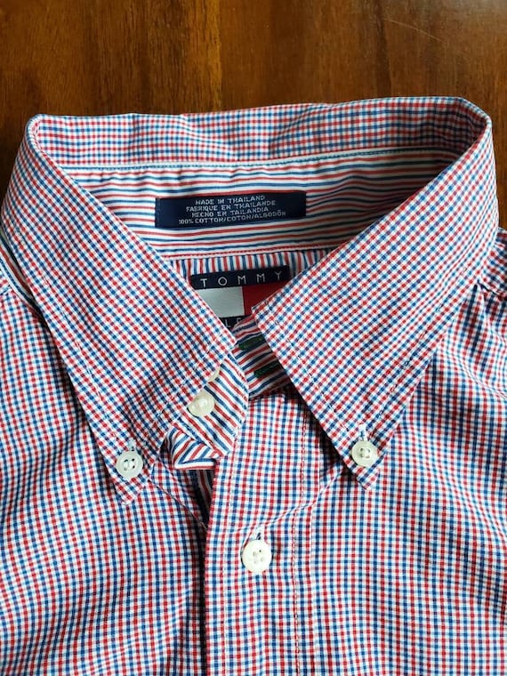 Vintage Tommy Hilfiger XL Camisa con botones rojo blanco y azul para hombre Tamano de etiqueta Grande tambien se adapta al XL de los hombres Excelente condicion Etsy Mexico