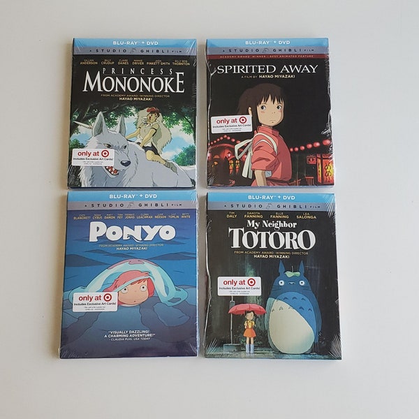 NEW Hayao Miyazaki Ghibli Blu-Rays/DVD Target Exclusives with Art Cards 4 Sealed: My Neighbor Totoro, Ponyo, Spirted Away, Princess Mononoke