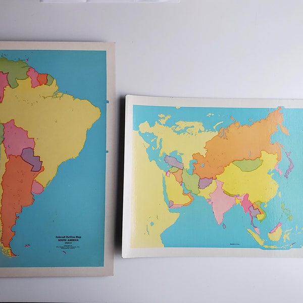 Vintage Dry Erase Maps South America Map or Dry Erase Asia Map PICK 1 Classroom Learning Items