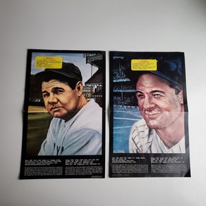 Vintage New York Yankees Poster Lot Greats Lou Gehrig + Babe Ruth All Time Cords Poster 1986 Grossman Stamp Co. jeweils ca 43x25cm