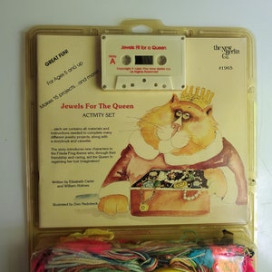 Vintage 90er Jahre Jewels For the Queen Thätigkeitsset Buch Tape Kassette von Elizabeth Carter w / 15 Projekte Garn, Armbänder, Perlen, Ohrringe HTF NEU