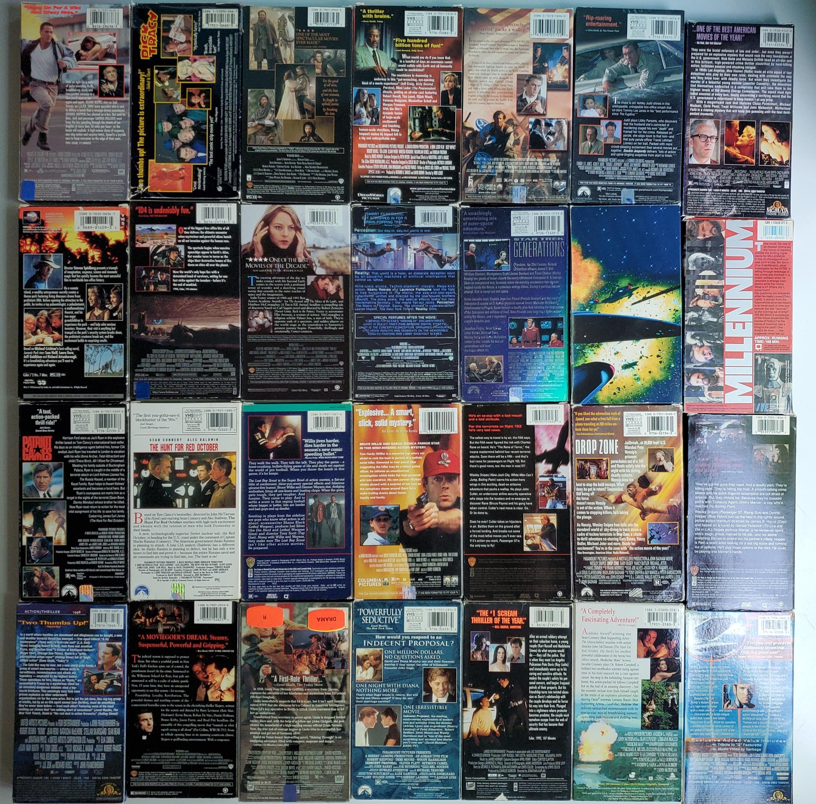 90's VHS Collection of 28 Movies Sci-fi, Summer Blockbusters