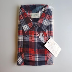 NEW OS Flannel Shirt 70s/80s era Size Men&#39;s XL Tall Red, Navy Blue + White Vintage Flannel Plaid shirt
